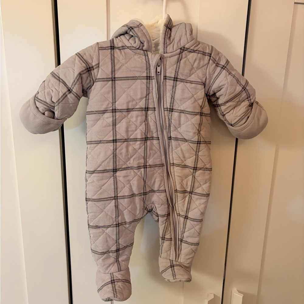 Nordstrom Quilted Plaid Kids Footie bunting- Cream and Gray